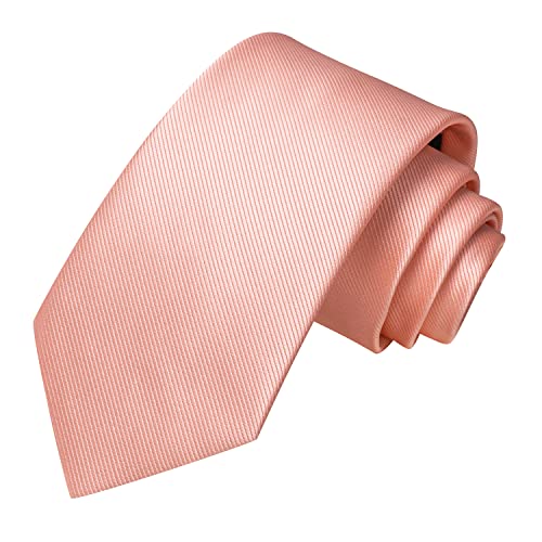 Image of Hi-Tie Pink Solid Ties for Men Silk Necktie Set for Men Wedding Business Tie Pocket Square Cufflinks Tie Clip Gift Set, Medium