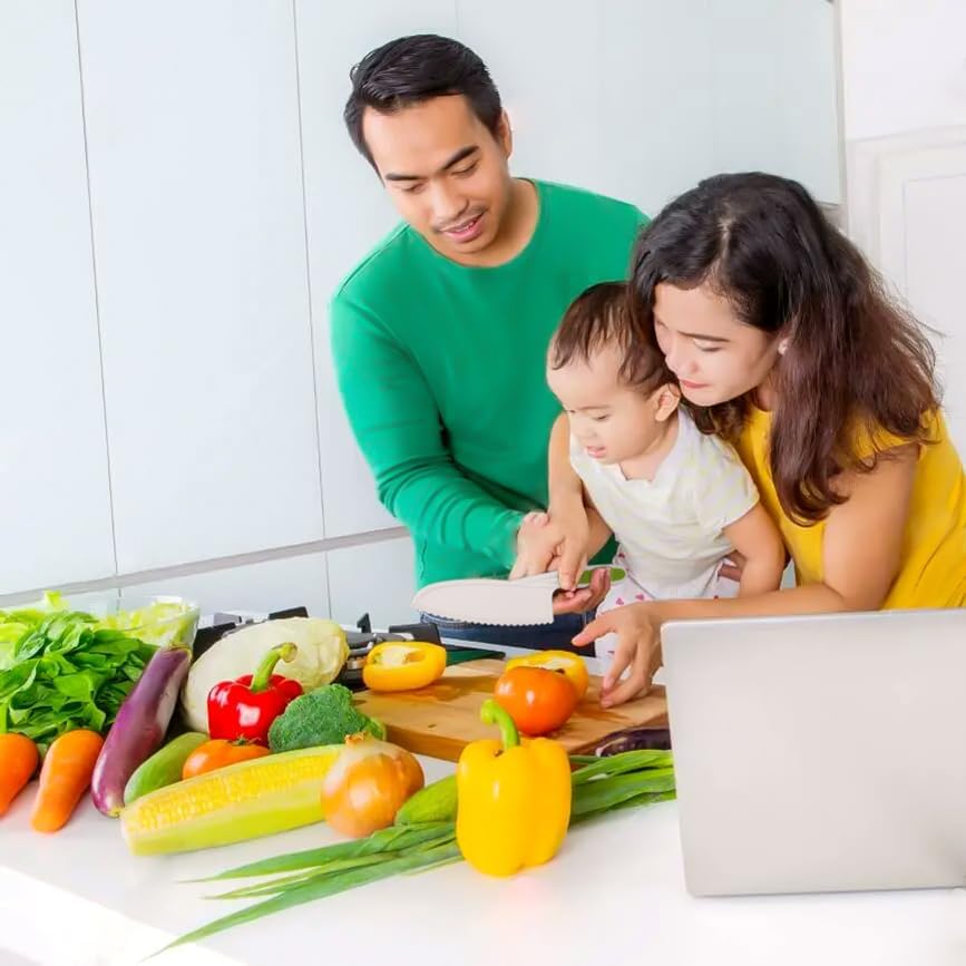 Miniatura 7 de Tellshun Juego de cuchillos de cocina de madera para niños, 11 piezas, incluye cuchillo seguro para niños, bordes dentados, cuchillo de plástico