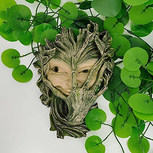 Tree Faces Decor Outdoor,Peeping Shy Expression Elf Statue,Tree Decorations Outdoor Garden,Resin Tree Faces Sculpture Flower Pot Decoration For Garden,(Light Green Gray) 8.26''5.9''1.97'' #TOP4