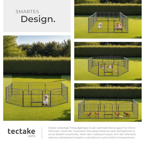 tectake Welpenauslauf 60 cm hoch, 8 Gitter, Welpenlaufstall, Freigehege, Tierlaufstall faltbar, Freilaufgehege, Hundelaufstall mit Tür, für Hunde, Katzen, Hasen, Meerschweinchen, Kleintiere - schwarz