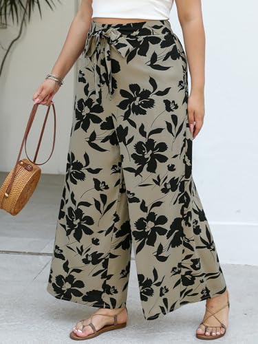 CUPSHE Women's Plus Size Wide Leg Pants High Elastic Waist Adjustable Knot Casual Flowy Trousers with Pockets4