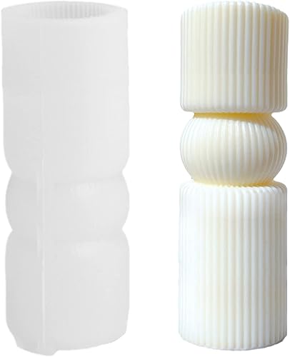 Miniatura 6 de TOPYS Moldes estéticos de pilar a rayas, molde de vela cilíndrica de pilar alto, molde de silicona a rayas abstractas geométricas acanaladas para