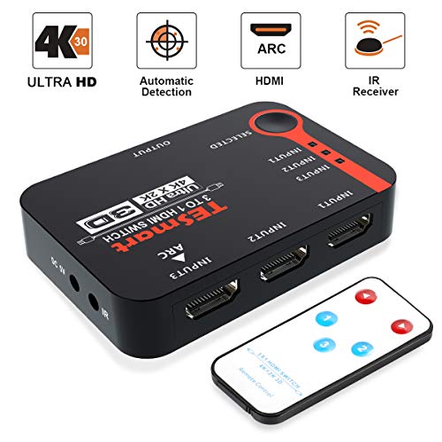 TESmart HDMI Switcher with Remote 4K 30hz 3 in 1 Out HDMI Switch