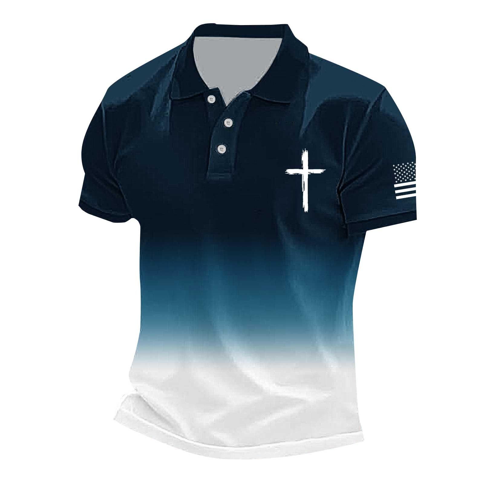 Christian Polo Shirts for Men Casual Active Performance Golf Shirt Cross Print Short Sleeve Breathable Collared Tee Tops, Z01-Navy, M