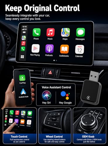 2026 Upgraded USB Wireless CarPlay Adapter for iPhone, Bluetooth 5.8 and Wi-Fi 6, Automatic & Zero-Delay Connection, Android auto Carplay Wireless Adapter for Android and iOS Systems. (Dark Gray) — view 2