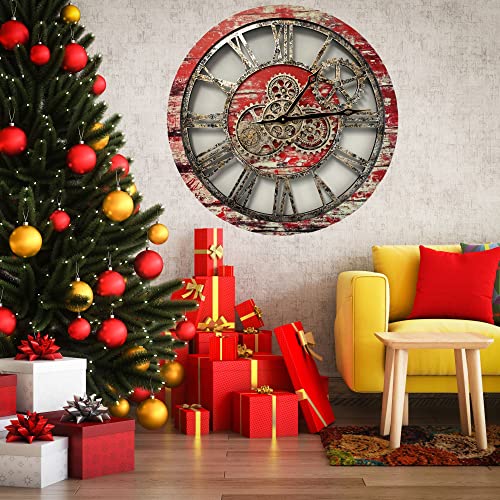 Improvinglife The Original Real Moving Gear Wall Clock Vintage Industrial Oversized Rustic Farmhouse (24 Inch (60Cm),Red Lava #TOP2