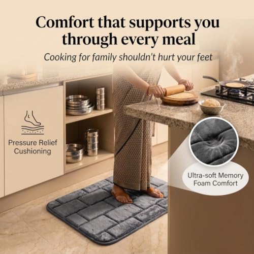 Image of Memory Foam Bath Mat for Bathroom & Kitchen | Anti-Skid Soft Floor Mat for Bedroom | Super Absorbent Quick Dry Microfiber Rug | Machine Washable Indoor Floor Mat | Grey | 40x60 cm