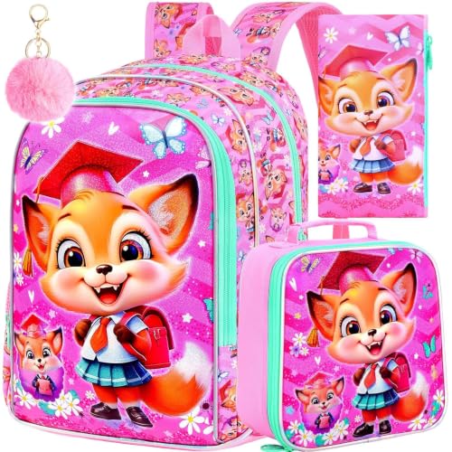 Image of AGSDON 3PCS Backpacks for Girls, 16 inch Elementary Kids Backpack Preschool School Bookbags and Lunch Box