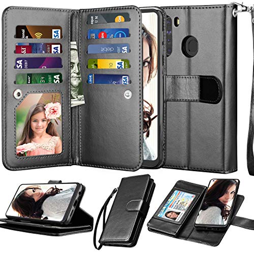 NJJEX Galaxy A21 Case, for Samsung Galaxy A21 Wallet Case 2020, [9 Card Slots] PU Leather ID Credit Holder Folio Flip [Detachable] Kickstand Magnetic Phone Cover & Lanyard for Samsung A21 [Black]