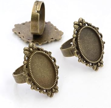 FC-87700 13x18mm 5pcs Antique Silver Plated Bronze Vintage Brass Oval Adjustable Ring Settings Blank/Base Fit 13x18mm Glass Cabochons -  Type Bronze