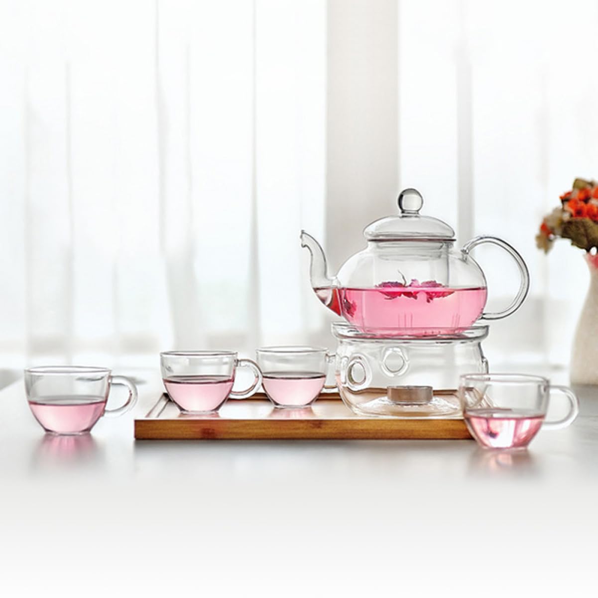 PRETYZOOM 6 Stück Teeservice aus Hitzebeständigem Glas mit Teesieb Doppelwand Tassen Transparenter Teekanne für Heißen Tee und Eistee Kung Fu Teegeschirr für Teeliebhaber
