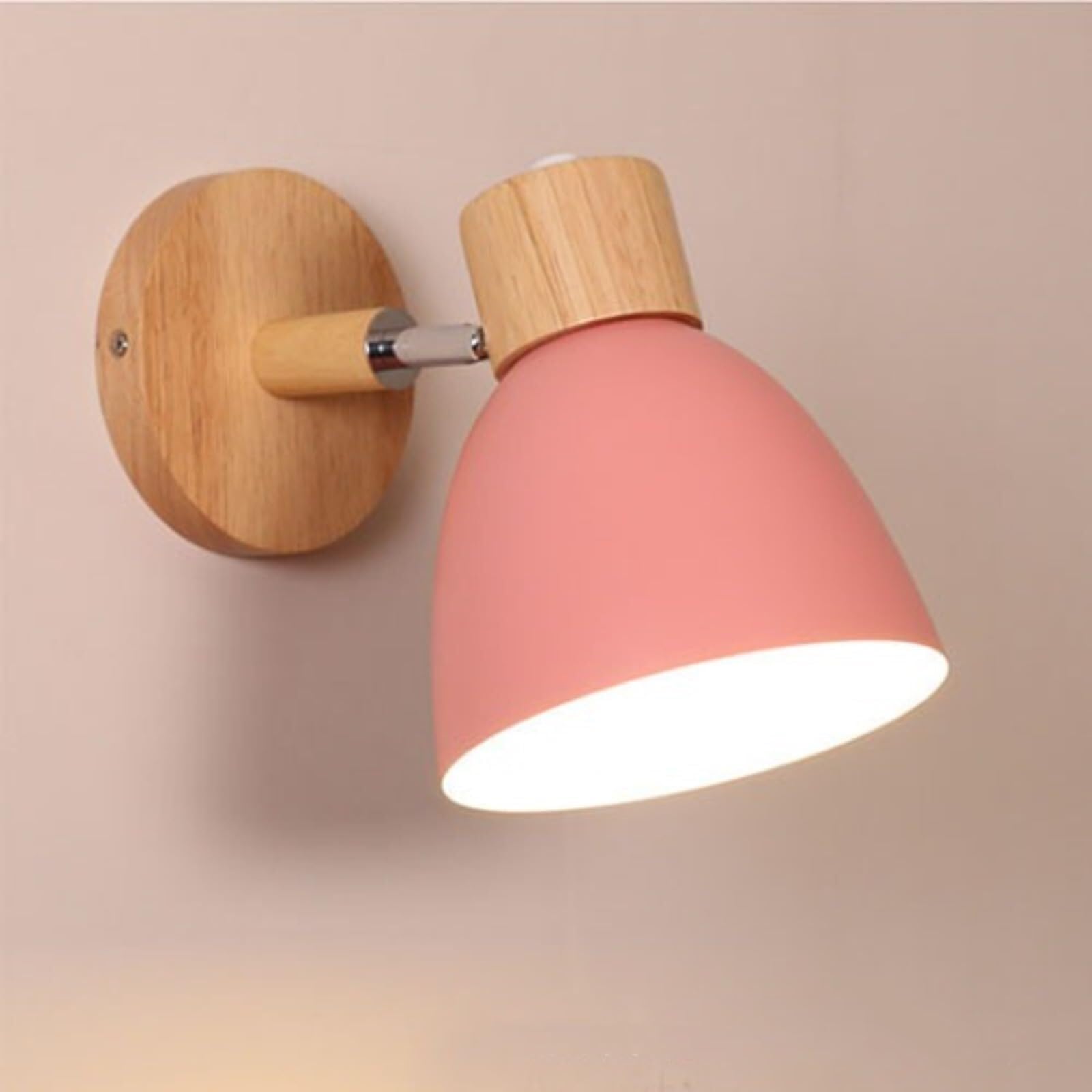 SXECAEPS Nordic Wooden Decor Wall Lamp Modern LED Metal Sconce Hotel Restaurant Lantern for Bedroom Bedside Living Room Study Corridor Entryway Mounted Lamp(Pink)