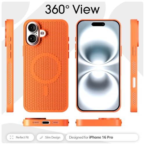 Image of Outlouders Back Cover for iPhone 16 | Honeycomb Cooling Design | Silicone Heat Dissipation | Mag-Safe Compatible | Shockproof Camera Protection Bumper Case (Orange Mag-Safe)