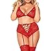 Produktbild Btruely Sexy Dessous Set Damen Übergröße Babydoll Lingeries Temptation Unterwäsche (XXXL, Rot)
