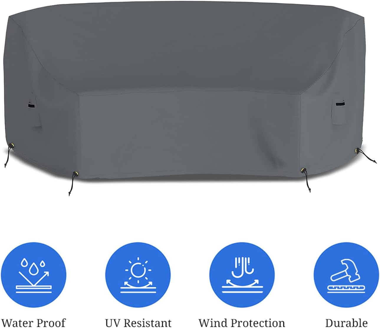 Covers & All Curved Outdoor Couch Cover, 12 Oz PVC Tear & UV Proof, Waterproof Outdoor Patio Furniture Set Cover with Air Pockets & Drawstrings (90"L x 34"W x 32"H x 46"FL, Gray)