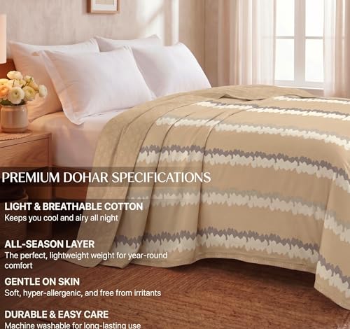 Image of VAS COLLECTIONS Cotton AC Blanket for Double Bed (220x230 cm) | Reversible Soft Lightweight All-Season Blanket | Skin-Friendly & Breathable Comforter (Cream White)