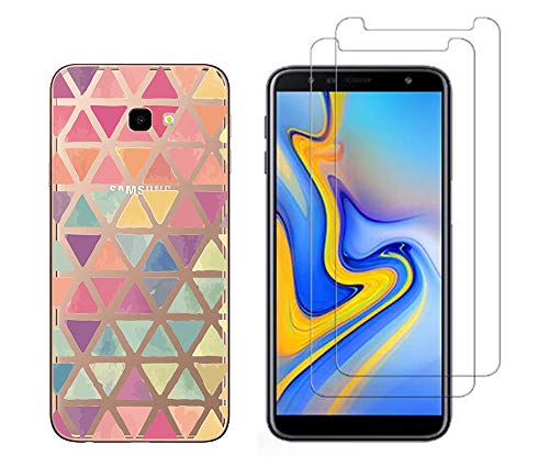 NOVAGO Compatible avec Samsung Galaxy J4 Plus/J4 +/J4 Core -Coque Souple Solide Anti Choc avec Impression + 2 Films Protection écran Verre trempé résistant...
