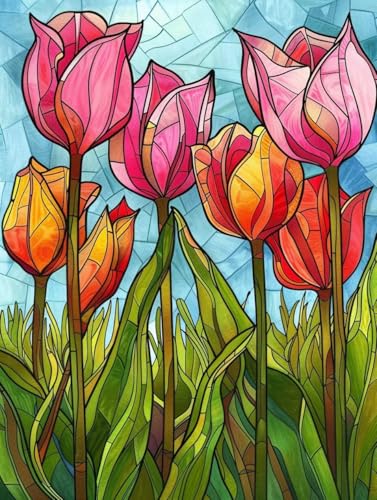 Loisirs créatifs adultes art créatif grand format G0-307 avec broderie diamant tulipes