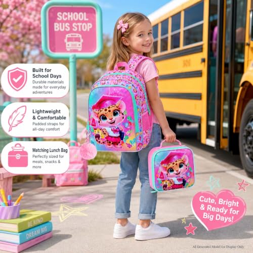 Image of AGSDON 3PCS Backpacks for Girls, 16 inch Elementary Kids Backpack Preschool School Bookbags and Lunch Box