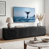 CHITA 70" Modern TV Stands with LED Light for TVs Up to 75 inches, Low Profile Entertainment Center with 4 Flip-Down Door & Fluted Details, TV Media Console for Living Room, Black