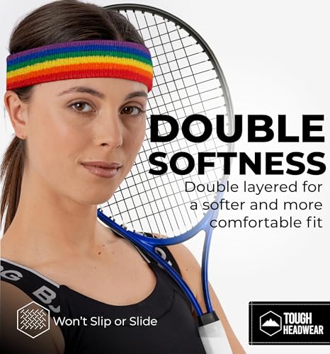 Image of Tough Headwear Terry Cloth Headband - Sweat-Wicking Running Head Band - Basketball Accessories - Headband for Washing Face