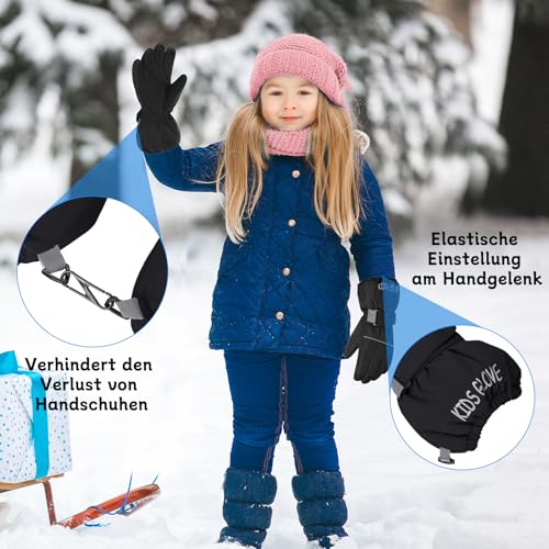 Durio Kinder Ski Handschuhe Winter Skihandschuhe Winddicht Wasserdicht Warm Handschuhe Junge Mädchen Outdoor Sports Schneehandschuhe Schwarz 12-14 Jahre