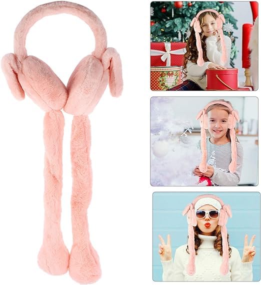 Image of Women's Winter Plush Earwarmer Bunny Earmuffs with Moving Jumping Rabbit Ears Headbands Winter Ear Warmers for Women Girls