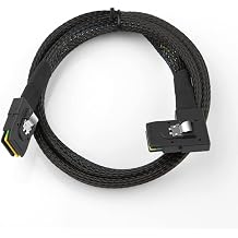 Mini SAS SFF-8087 Straight to SFF-8087 Right Angle Internal Server Cable 12Gbps High Speed 30AWG Data Cable, Black Flat Connector 1m