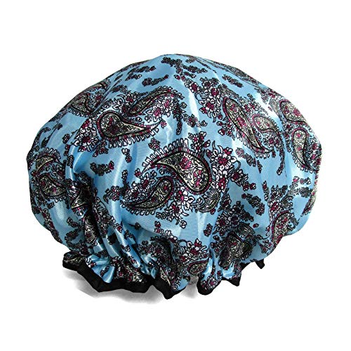 1 Pcs Shower Cap for Women Reusable Elastic Waterproof Printed Protection Hair Bath Cap (05 Totem Blue)