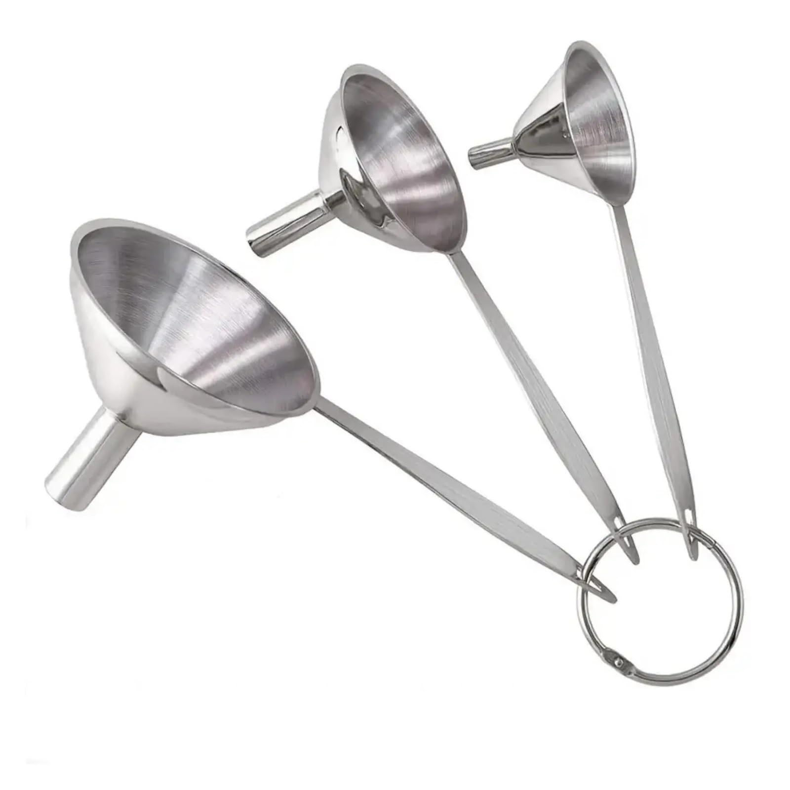 Embudos de Acero Inoxidable 304 con Cepillo de Limpieza, Juego de 4, Embudo pequeño for transferir aceites Esenciales, líquidos, fluidos y Especias.