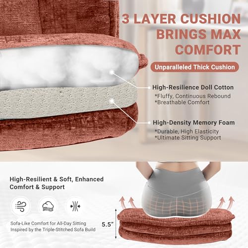 Image of Criss Cross Chair with Wheels and Flip Arms, Upholstered Cross Legged Office Chair with 3 Layer Cushions&Dynamic Airbag Lumbar Support, Wide Seat Comfy Desk Chair for Home Office, Living Room, Orange