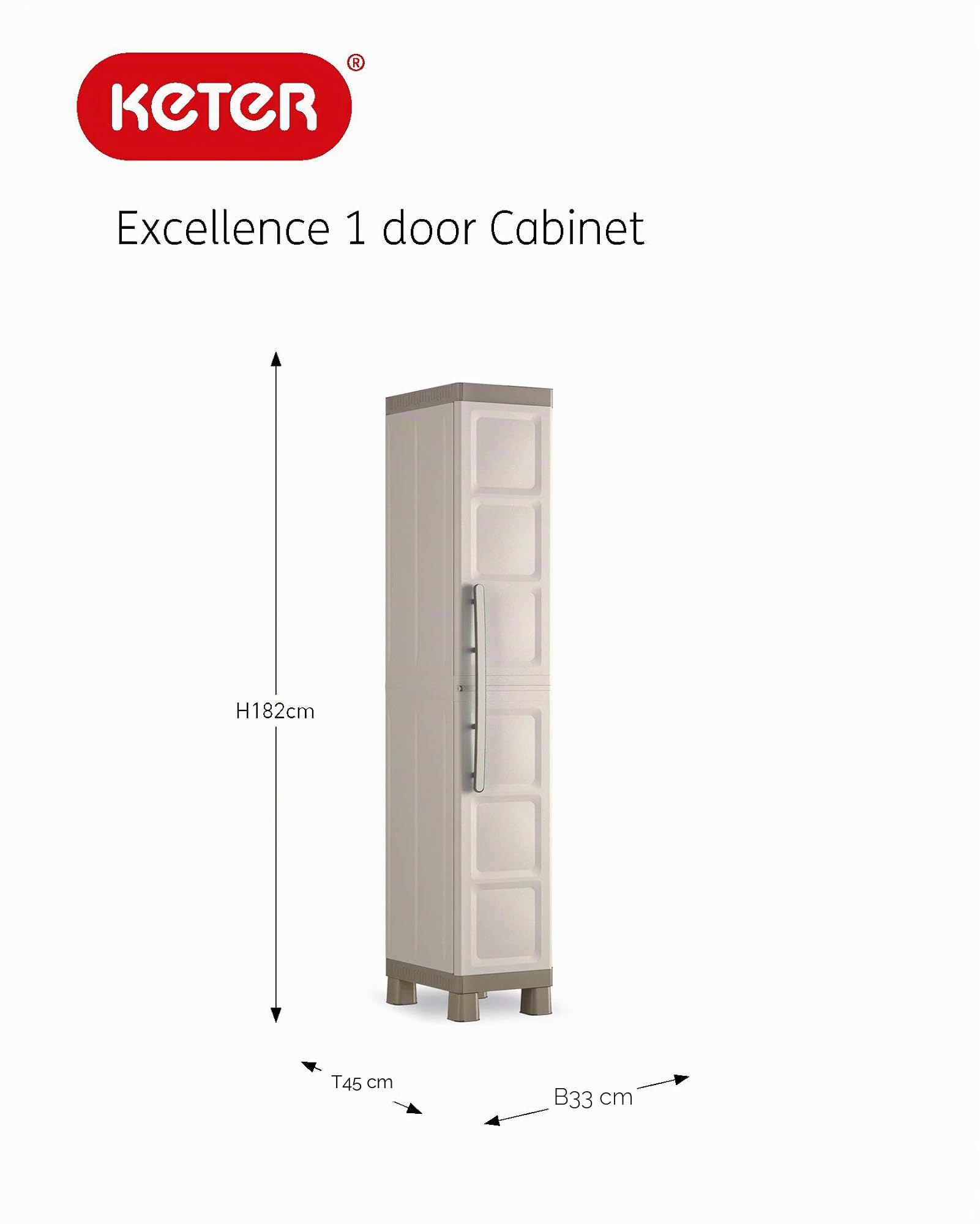 Keter Excellence Kunststoffschrank, schmal, 1 Tür, beige/Taupe, 33 x 45 x 182 cm