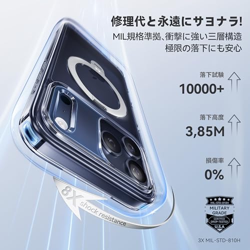 undefined 【透き通る上質感・定点360°回転】CASEKOO iPhone 17 Pro Max 用 ケース クリア 米軍MIL規格 フィット感 MagSafe対応 最大25W急速充電対応 横縦両立 角度自在 超強磁力 耐衝撃 高耐久性 ラップホール付き 透明 黄変防止 いphone17promax 用ケース 6.9インチ「MagicStand Pro Kori」(クリア) の商品画像 5