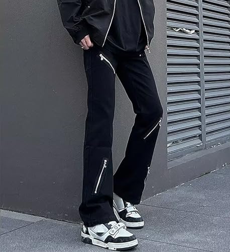 Men's Y2K Flared Jeans Baggy Wide-Leg Retro Distressed Casual Fashion Multi-Zipper Goth Pants Hip-hop Streetwear2
