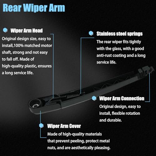 Image of AUCERAMIC 12 Inch Rear Wiper Blade Fit for Mazda 3 Hatchback 2014-2018 Mazda 6 2004-2007 Replace # 68197111AA Rear Windshield Wipers