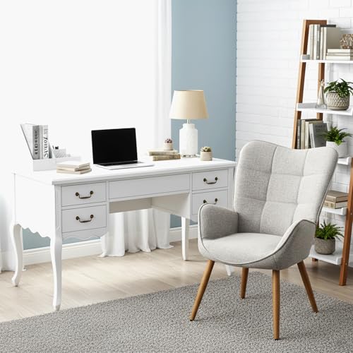 Meuble Cosy Fauteuil de Bureau Scandinave Chaise Ergonomique avec Accoudoirs, Siège de Travail Confortable en Tissu Rembourré, Gris