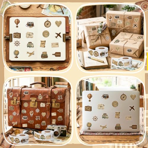 Image of Vintage Travel Sticker Rolls, 1000Pcs Luggage Adventure 2 Rolls
