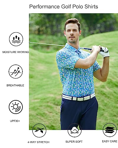 Alex Vando Mens Golf Shirt Moisture Wicking Quick-Dry Print Performance Polo Shirts for Men