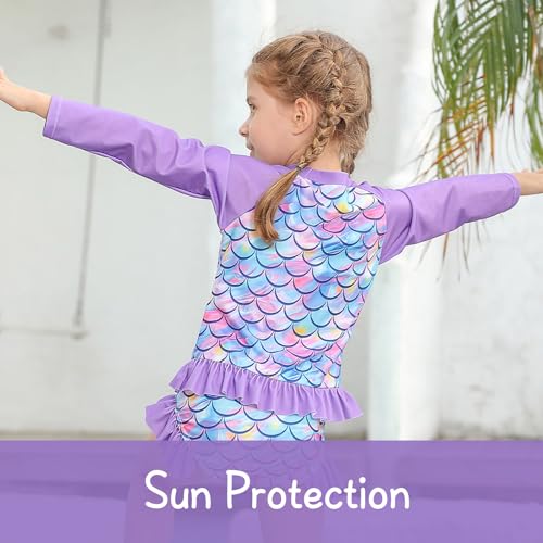 Image of BFUSTYLE Girls Swimsuit 3 Pieces Rash Guard Kids Long Sleeves Bathing Suit 3-8 Years Sun Proction Swimwear Tankini