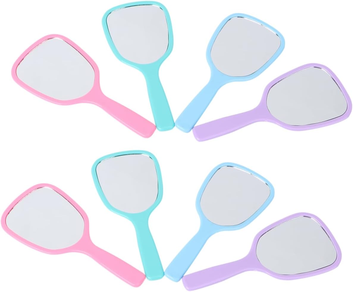 Gatuida 8Pcs Portable Handheld Makeup Mirror in Mini Single Sided Mirror Each in Green Purple Pink for Travel and Everyday Use
