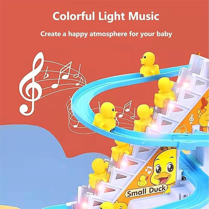 Image of Duck Track Toys for Kids - Stair-Climbing Escalator with Lights & Music, Includes 3 Small Ducks - Interactive Duck Track Slide Toy - Perfect Toddler Gift