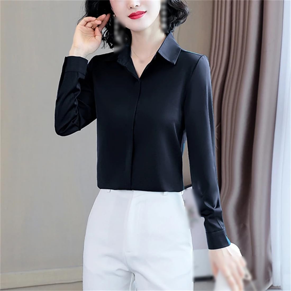 Camisa De Oficina De Seda para Mujer, Camisa De Satén Blanca Retro Informal De Manga Larga A La Moda, Talla Grande