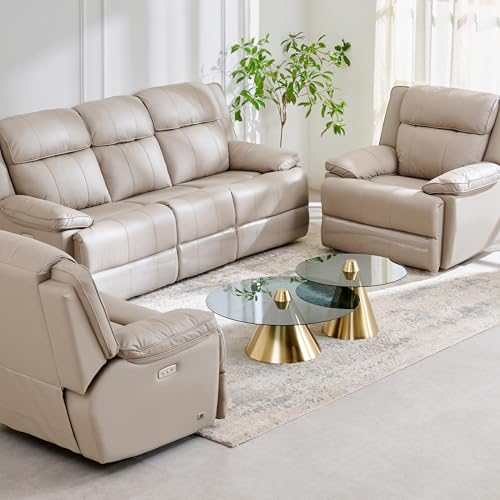 Image of Home Centre | Torino Half Leather 3+1+1 Seater Electric Recliner Set | Recliner Sofa for Living Room | Solid Wood | Grey | 2 Year Warranty