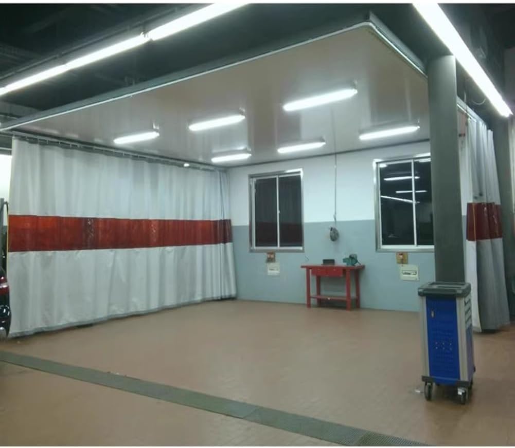 JvFbjLF Industrial Partition Curtain Welded Screen For Home Garages And Workshops, Silicone Coated Blanket With Red Viewing Window Panel(3x2.5m)