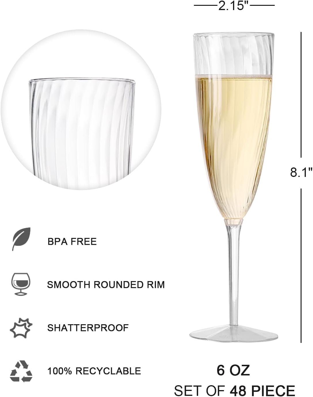 48 Plastic Champagne Flutes, Clear Disposable Plastic Champagne Glasses Reusable Wine Cocktail Cups for Home Daily Life Party Wedding Toasting Drinking Birthday,New Years Eve Party Supplies 2025 - Image 5