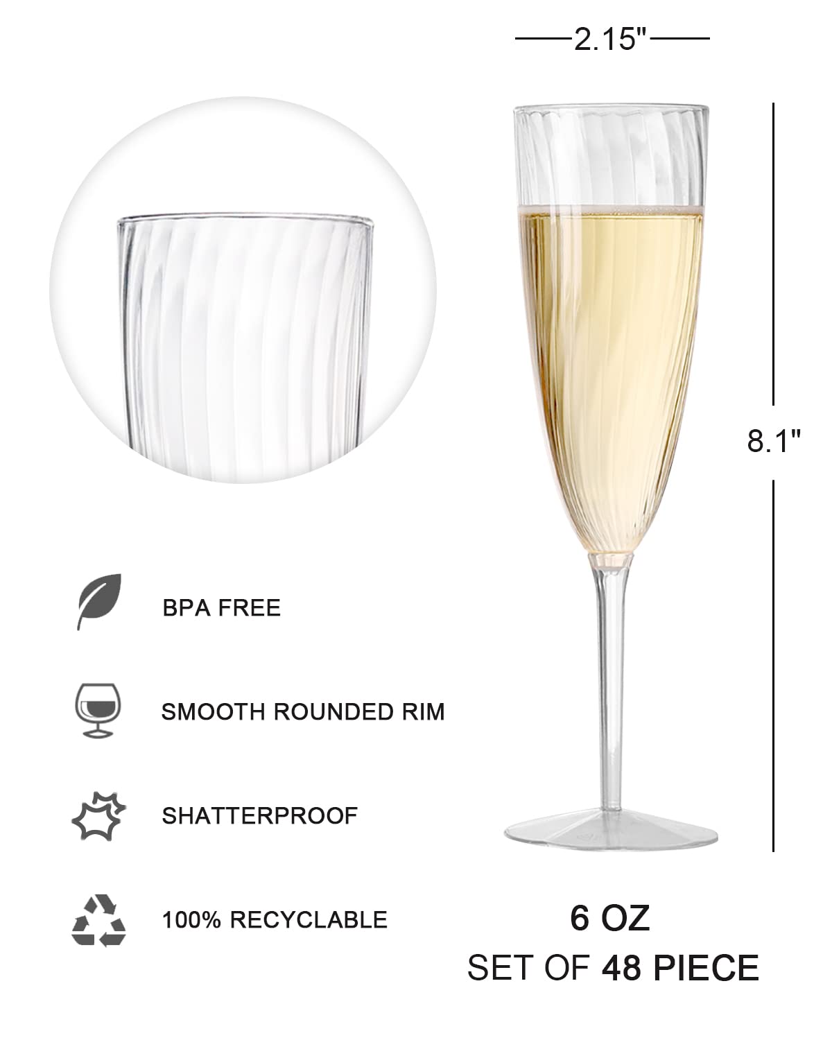 Zomuai 16 Calici Da Champagne In Plastica Acrilica - Infrangibili, Riutilizzabili, Eleganti Per Feste E Matrimoni - 2
