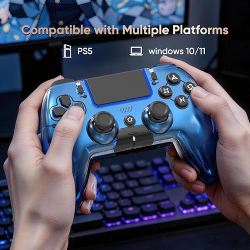 Image of BETMI Wireless Controller for PS5, Pro /Slim /MAC /PC, Metallic Blue | Gamepad with Macro /Turbo Function, Dual Vibration, Hall Effect Joysticks, 6-Axis Gaming Controller with Speaker, 3.5mm Jack