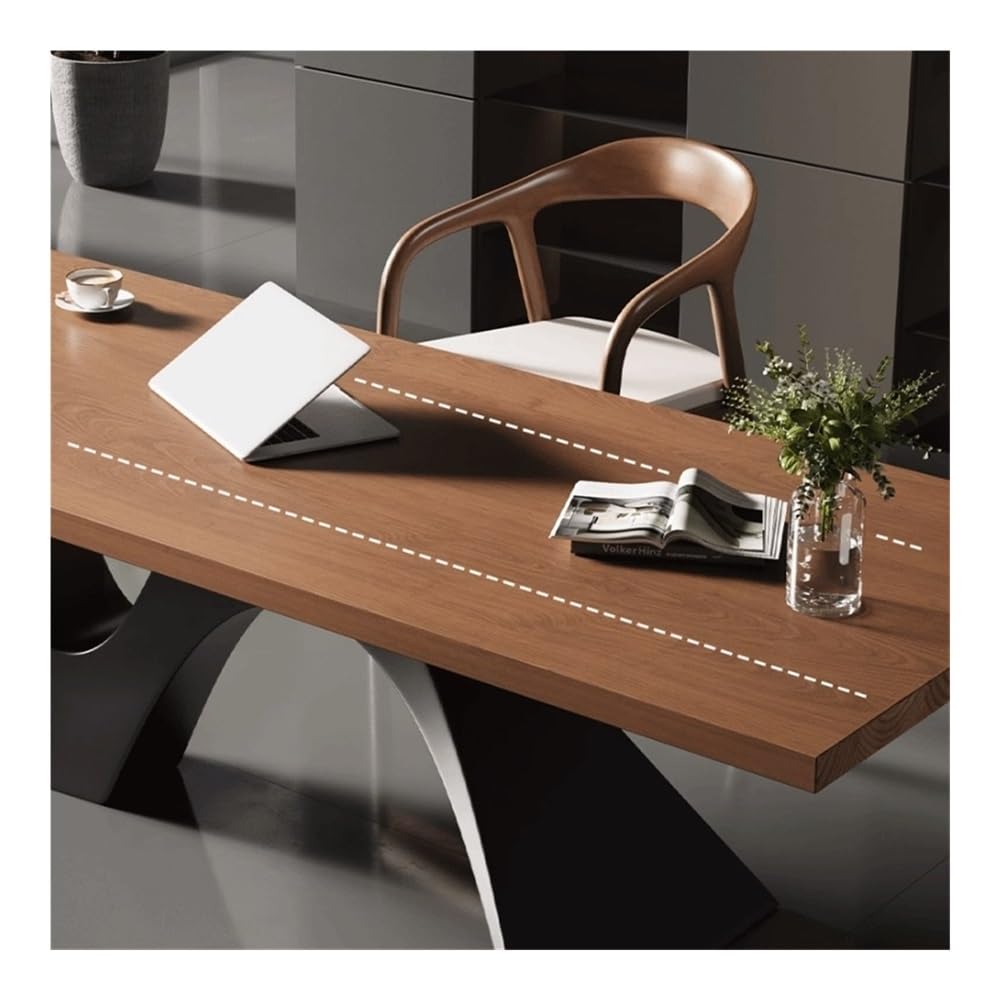Biurko komputerowe, Duże biurko dyrektorskie, nowoczesne na laptopa, z drewna jesionowego falistą podstawą ze stali węglowej do domowego biura(140cm)