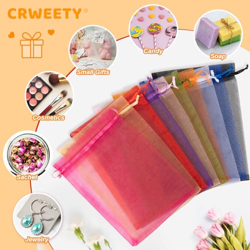 Image of Crweety 50 Pcs Orange Organza Bags 3x4 Inch, Small Gift Bags Bulk for Jewelry Candy Soap Makeup Sachet, Cute Mini Mesh Gift Bag Drawstring for Wedding Baby Shower Birthday Party Favors & Graduation