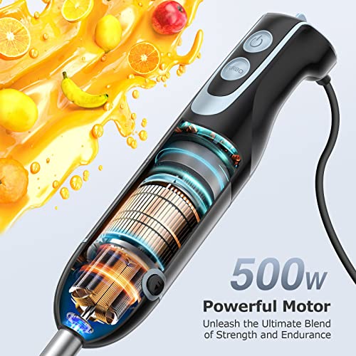 Image of FRESKO Immersion Blender 500 Watt 12 Speed & Turbo Mode, 304 Stainless Steel Blades Hand Blender Perfect for Smoothies, Puree, Baby Food & Soup (HB3301)